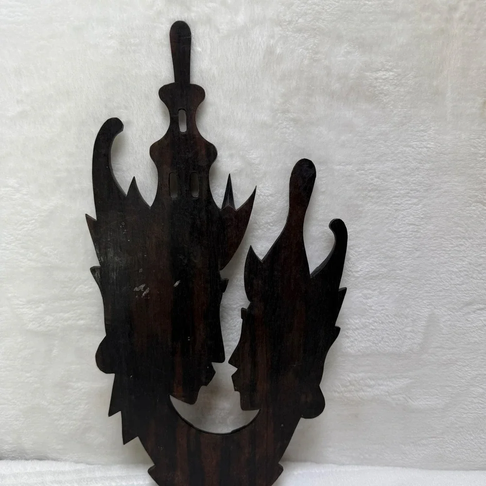 Vintage Hand Carved Wood Balinese Romantic Couple Wall Art Plaque‎ Sculpture 12